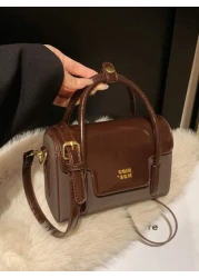 Stylish Vintage Women Handbag New High End Crossbody Bag Unique Design PU Flap Small Square Bag Casual Minimalist Solid Color For Work Commute Large Capacity Shoulder Bag For Daily Use Outing Party