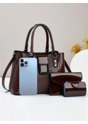 3 Piece Set PU Handbag For Women Elegant Fashion Tote With Coin Purse And Card Holder Versatile Large Capacity Shoulder Bag Chic Bag With Stylish Design Available In Multiple Colors Best Mothers Day G