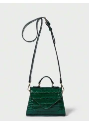 حقيبة ساتشيل صغيرة مع طية بنقش تمساح