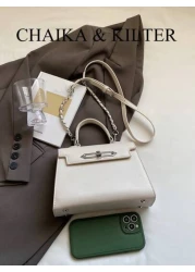 1pc CHAIKA KILTER Women Fashion Personality PU Tote Bag Metal Twist Lock Closure Single Top Handle Detachable Adjustable Shoulder Strap For Shoulder Crossbody Wear Suitable For Daily Outing