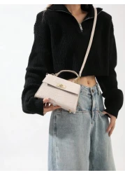 Fashionable Mini Metallic Alligator Pattern Crossbody Handbag With Flip Lock Twist Closure