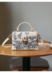 2025 Fashion New Women Bag High Quality Luxury Niche Design High End Embroidered Leather Small Square Bag White Exquisite Elegant Handbag Shoulder Messenger Bag Special Lock Design