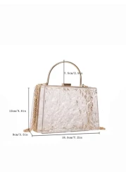 Moire Waterproof Lightweight Casual Mini Textured Transparent Chain Box Bag For Teen Girls Women College Students Perfect For College Commute Outdoors Travel Outings Waterproof Sandproof Transparent B