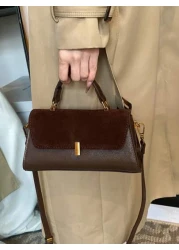 1pc Women Retro Suede Like Fashion Handbag PU Patchwork Shoulder Bag Small Square Daily Work Purse
