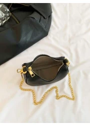 Summer New Fashion Vintage Business Casual Holiday Office Leopard Print Crescent Moon Decor Chain Handle Mini Letter Charm Shoulder Crossbody Bag Retro Stylish Simple Lightweight Portable Dopamine Sty