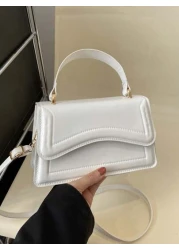 New White Solid Color PU Leather Small Square Handbag Simple Stylish Casual Shoulder Bag With Detachable Adjustable Strap For Women