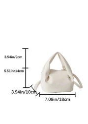 حقيبة دلو ميني جلد صناعي مطرز ليتشي أبيض أنيق