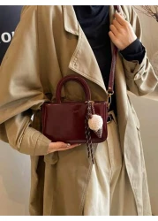 Wine Red Handbag Vintage Style Fashion Versatile Structured Zipper Closure Crossbody Bag PU Leather Suitable For Daily Commute Dating Gift Best Mothers Day Gifts Women