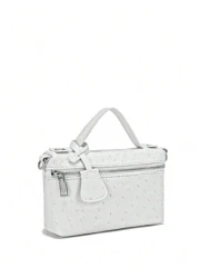 1pc PU Material Stone Ostrich Snake Skin Pattern Simple Elegant Women s Handbag Makeup Bag