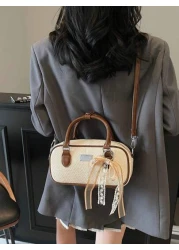 حقيبة بوسطن من الجلد اللين، حقيبة يد أمومة واسعة السعة مع تميمة دمية فاخرة، حقيبة كتف متعددة الاستخدامات للتن