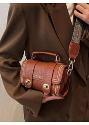 1pc Vintage Cylinder Handbag For Women Daily Use With Fuzzy Decor Retro Inspired Bag For Women