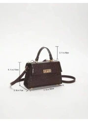 Mini Square Bag Elegant Coffee Brown Twist Lock Crocodile Embossed PU
