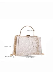 Mini Chain Decorated Transparent Water Wave Pattern Hard Shell Metal Hand Held Box Bag