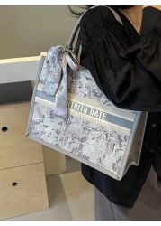 1pc 11in 7 9in 3 9in Fashionable Women s Tote Bag Large Capacity Square Shape Lightweight With Exquisite Silk Scarf Decoration Made Of Scratch And Abrasion Resistant Material Suitable For Shopping Dat