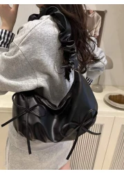 Cross Border Korean Style Elegant Ruffle Cloud Bow Handbag With Chain Shoulder Strap New Fashion Ruffle Underarm Bag