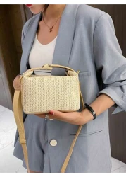 Summer Korean Style Straw Woven Small Tote Bag Casual Women s Handbag Shoulder Crossbody Bag Vacation Essentials Perfectly Matching With Beach Accessories Women
