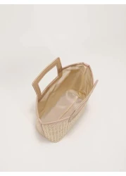 Casual Solid Color Contrast Binding Double Handle Straw Bag For Women Rookies White Collar Workers For Lady For Female Portable For Business Commute Work Office For Festivals Vacation Holiday For Summ