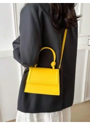 1pc Solid Color Advanced PU Leather Textured French Niche Design Commuter Square Bag Women 2023 New Versatile Crossbody Bag Fashionable Butter Yellow Bag For Women