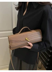 1 Pc Fashion Classic Versatile Daily Commuting Style Solid Color Crocodile Pattern PU Leather Long Strip Flip Style Women s Handbag Suitable For Daily Commuting Daily Clothing Matching And Giving Gift