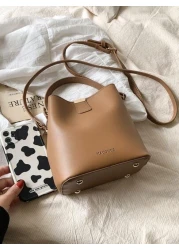 Fashionable Mini Litchi Grain Versatile Solid Color Elegant Casual Tote Shoulder Bucket Bag