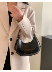 حقيبة هوبو منقوشة بجلد الثعبان المعدني بلون صلب، حقيبة كتف منقوشة بجلد التمساح ، حقيبة باقيت صيحة الموضة، حقي