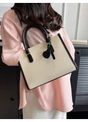 Lightweight Business Casual Letter Graphic Contrast Binding Square Bag For Teen Girls Women College Students Rookies White collar Workers Perfect for Office College Work Business Commute Outdoors Trav