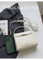 1pc CHAIKA KILTER Solid Color PU Leather Handbag Women s Fashion Stone Texture Square Tote Bag With Strap Decor Metal Lock Top Handle Zipper Closure Removable Adjustable Shoulder Strap Suitable For Da