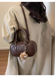 Vintage Retro Bag 1pc Coffee Brown Shoulder Bag With Doll Accessory Large Capacity Soft Leather Boston Tote Bag For Women Four Season Commuter Handbag Fall Winter New Arrivals Japanese Bag