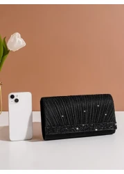 Vincy Glitter Handbag Glamorous Elegant Exquisite Quiet Luxury Sequin Stylish Luxury Shiny Glitter Ruched Detail Flap Square Bag Evening Bag Dinner Bag For Party Girl Woman Bride Perfect For Party Wed