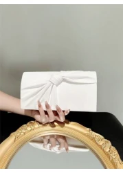 Women s Elegant Bow Knot Flap Clutch Evening Bag Formal Party Handbag Genuine Leather Wedding Purse Romantic White Bridal Bag Envelope Chain Shoulder Bag Ballroom Dance Crossbody Bag Valentines Perfec