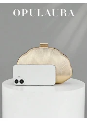 OpulAura Women s Simple Shell Shaped Luxury Leather Clutch Purse Elegant And Charming For Evening Gown Sparkling Night Use Handbag Formal Party Bag Romantic Wedding Bag Comes With Chain