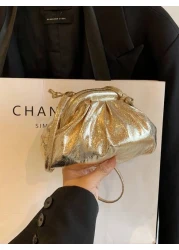 Spring Summer New Simple Solid Color Shiny Pleated Cloud Bag Personalized Large Capacity Outdoor Shopping Shell Bag Fashionable Versatile Travel Vacation Crossbody Bag Casual Daily Commuting Women Sho