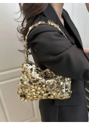 1pc Zippered Closure Sparkly Wristlet Bag Multicolor Sequin Design Europe US Style Creative Personality Cell Phone Shoulder Crossbody Bag Suitable For Party Gala Date Night For Women