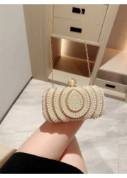 1pc Sparkling Charming Elegant Exquisite Rhinestone Decor Clutch Bag Romantic Faux Pearl Embellished Party Handbag For Women Perfect Gift For Parties Weddings Galas Dinners Banquets Suitable To Pair W
