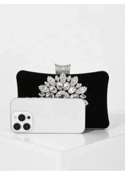 Women s Fashion Black Velvet Evening Bag Romantic Wedding Clutch Purse Luxury Crystal Decor Formal Party Dress Handbag Bridal Crossbody Bag