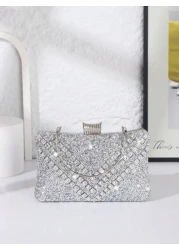 حقيبة مسائية مرصعة بالراين للنساء، مزخرفة بشكل V من المعدن المرصع بالراين، حقيبة مربعة لافتة، مناسبة للعروس و