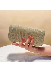 Women s Fashionable Elegant Pleated Clutch Bag Formal Party Evening Bag With Chain Shoulder Strap
