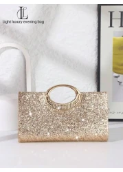 1pc Women s Elegant Glittering Evening Clutch Bag Glitter Material Shiny Handbag Charming Elegant Exquisite Luxury Sparkling Gold Suitable For Party Wedding Prom Dinner Banquet