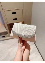 1pc Classic Pleated Satin Evening Dress Clutch Bag Formal Party Handbag Romantic Wedding Bridal Envelope Bag With Rhinestone Decor Chain Shoulder Bag Tready Party Bags Perfect For Party Wedding Prom D