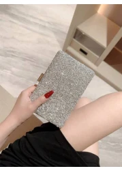 One Shiny Rhinestone Encrusted Box Shaped Evening Clutch Bag For Women Elegant Luxury Formal Dress Mini Bag For Romantic Wedding Bridal Party Prom Chain Shoulder Bag Square Purse Perfect For Party Wed