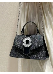 حقيبة كتف نسائية عصرية، وصول جديد، تصميم راقٍ، كاجوال ومتنوع الاستخدام، قماش بو بسيط، لون سادة، زخرفة من الرا