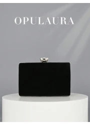 OpulAura Women Autumn Winter Fashion Luxury Mini Velvet Gift Box Evening Bag Party Clutch With Metallic Decorative Trim Glitter Formal Party Handbag With Detachable Chain Suitable For Party Wedding Fo