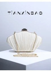 New Fashion High End Party Banquet Seashell Design Clutch Purse Pleated Lady s Hand Held Bag Evening Dress Handbag Formal Event Bag