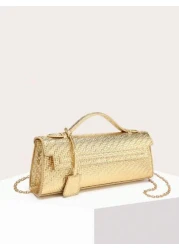 حقيبة يد نسائية من التصميم المنسوج الذهبي قطعة واحدة، حقيبة كتف ذات حمل متنوع خفيفة الوزن