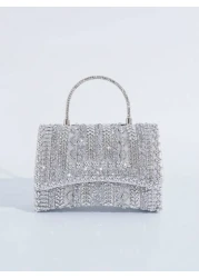 Elegant Silver Sparkling Rhinestone Decor Party Clutch Handbag Crystal Beaded Evening Bag For Women Formal Occasions Perfect For Party Wedding Prom Dinner Banquet Matching With Holiday Party Dress Eve