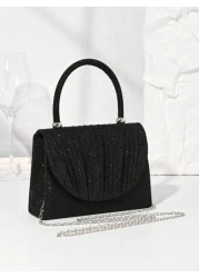 Lightweight Business Casual Rhinestone Decor Bucket Bag Mini Drawstring Design Clear Bag Faux Pearl Bag Evening Bag Dinner Bag Glamorous Elegant Exquisite Quiet Luxury Rhinestone For Party Girl For Wo