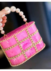 حقيبة سهرة برباط سلسلة ، نمط الخرز المرصع بحجر الراين البني بلون وردي زهري', 'مناسبة للأعراس والمناسبات الفاخر