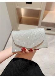A Glittering Shiny Flip Evening Bag Mini Party Clutch With Pleated Design Envelope Bag With Chain Tready Bride Bag Perfect For Party Wedding Prom Dinner Banquet Matching With Wedding Dress Formal Dres