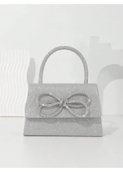 حقيبة مسائية صغيرة للنساء مزخرفة بالترتر والراين اكسسوار فيونكة كبيرة، حقيبة جذابة للسهرات والحفلات والزفاف