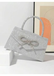 Glitter Bowkont Decorate Purse With Top Handle Evening Bag Black Crossbody Bags Wedding Party Shoulder Bag